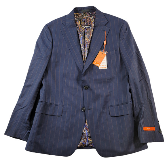 Tallia Sport Coat‎ Men's 42R 42 Navy Burgundy Stripe Stretch Verdello $425 - Picture 1 of 10